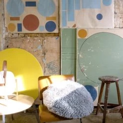 Linge de lit bébé Soldes -Linge de lit bébé Soldes coussin de sol laine bicolore bleu beige d70cm 1