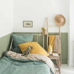 Cocoeko Linge De Lit Enfant Housse De Couette Coton Lavé Vert De Gris