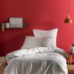 Blanc Cerise Linge De Lit Enfant Housse De Couette Imprimée En Coton 200x200 Cm Vert Et Corail -Linge de lit bébé Soldes housse de couette imprimee en coton 200x200 cm vert et corail 2