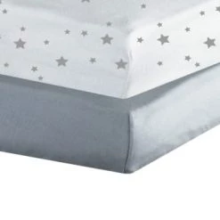 Kinousses Linge De Lit Bébé Lot De 2 Draps Housse Bébé 70 X 140 Cm Gris -Linge de lit bébé Soldes lot de 2 draps housse bebe 70 x 140 cm gris 1