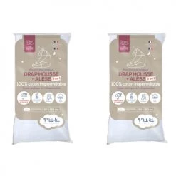 P'tit Lit Linge De Lit Bébé Lot De 2 Draps Housses Alèses 2 En 1 Coton Imperméable Blanc 70x140 Cm