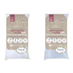 P'tit Lit Linge De Lit Bébé Lot De 2 Draps Housses Alèses 2 En 1 Coton Imperméable Blanc Et Gris 7