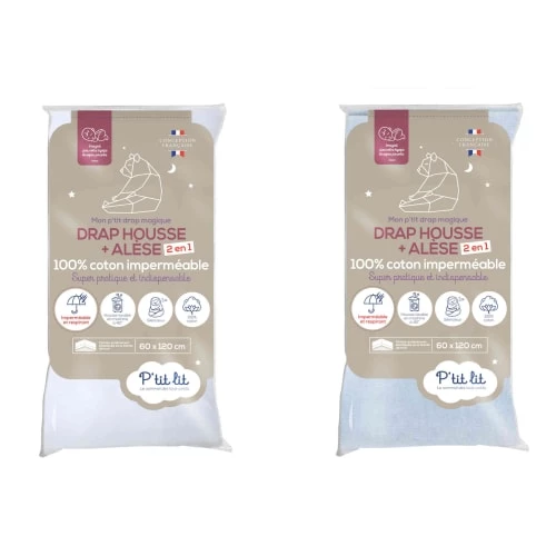 P'tit Lit Linge De Lit Bébé Lot De 2 Draps Housses Alèses 2 En 1 Coton Imperméable Blanc Et Gris 7 3 P'tit Lit Linge De Lit Bébé Lot De 2 Draps Housses Alèses 2 En 1 Coton Imperméable Blanc Et Gris 7