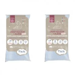 P'tit Lit Linge De Lit Bébé Lot De 2 Draps Housses Alèses 2 En 1 Coton Imperméable Gris 60x120 Cm