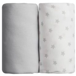 Babycalin Linge De Lit Bébé Lot De 2 Draps Housses étoile Gris (60 X 120 Cm)