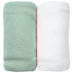 Eveil Et Nature Linge De Lit Bébé Lot De 2 Draps Housses Jersey 70x140 Cm Coton Bio Blanc/ Aqua