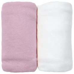 Eveil Et Nature Linge De Lit Bébé Lot De 2 Draps Housses Jersey 70x140 Cm Coton Bio Blanc/Rose
