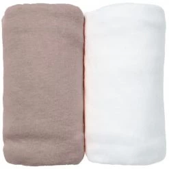 Eveil Et Nature Linge De Lit Bébé Lot De 2 Draps Housses Jersey 70x140 Cm Coton Bio Blanc/Taupe