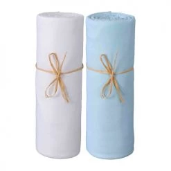 P'tit Basile Linge De Lit Bébé Lot De 2 Draps Housses Jersey Bio Blanc Et Bleu 70x140