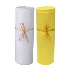 P'tit Basile Linge De Lit Bébé Lot De 2 Draps Housses Jersey Bio Blanc Et Jaune Or 70x140