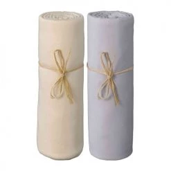 P'tit Basile Linge De Lit Bébé Lot De 2 Draps Housses Jersey Bio écru Et Gris Perle 70x140