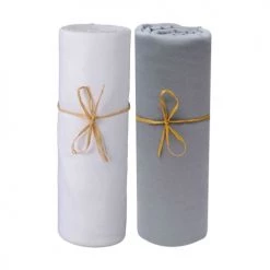 P'tit Basile Linge De Lit Bébé Lot De 2 Draps Housses Jersey Bio Spécial Cododo 50x80 Blanc Et Gris F