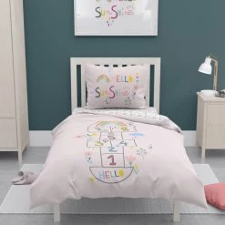 Home Maison Linge De Lit Enfant Parure De Couette Enfant Marelle Coton Rose 140x200