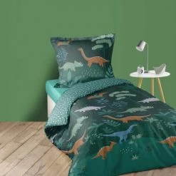 Home Maison Linge De Lit Enfant Parure De Couette Enfant Préhistorique Coton Vert 200 X 140