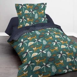 Today Linge De Lit Enfant Parure De Lit Animal En Coton Bleu 140x200 Cm