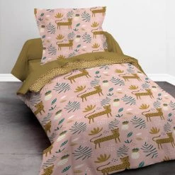 Today Linge De Lit Enfant Parure De Lit Animal En Coton Rose 140x200 Cm