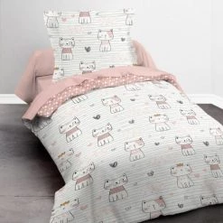 Today Linge De Lit Enfant Parure De Lit Animal En Coton Rose 140x200 Cm