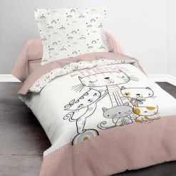 Today Linge De Lit Enfant Parure De Lit Animal En Coton Rose 140x200 Cm -Linge de lit bébé Soldes parure de lit animal en coton rose 140x200 cm 8