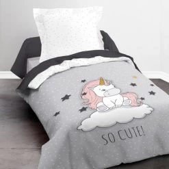 Today Linge De Lit Enfant Parure De Lit En Coton Gris 140x200 Cm