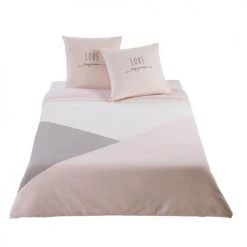 Maisons Du Monde Linge De Lit Enfant Parure De Lit En Coton Gris Et Rose 140x200