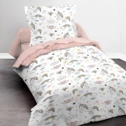 Today Linge De Lit Enfant Parure De Lit En Coton Rose 140x200 Cm