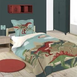 Stof Linge De Lit Enfant Parure De Lit Enfant Dinosaure 140x200cm