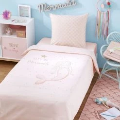 Maisons Du Monde Linge De Lit Enfant Parure De Lit Enfant En Coton Blanc, Rose Et Doré Imprimé 140x200