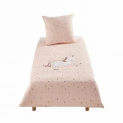 Maisons Du Monde Linge De Lit Enfant Parure De Lit Enfant En Coton Rose Motifs étoiles Dorées 140x200