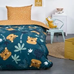 Today Linge De Lit Enfant Parure De Lit Enfant Imprimé En Coton Bleu 140x200cm
