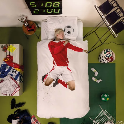 Snurk Linge De Lit Enfant Parure De Lit Footballeur - 1 Personne 140x200 Cm Coton Blanc 4 Snurk Linge De Lit Enfant Parure De Lit Footballeur - 1 Personne 140x200 Cm Coton Blanc – Image 2