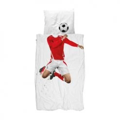 Snurk Linge De Lit Enfant Parure De Lit Footballeur - 1 Personne 140x200 Cm Coton Blanc
