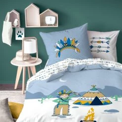 Matt & Rose Linge De Lit Enfant Parure De Lit Imprimée En Coton 140x200 Cm