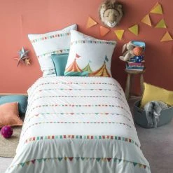 Blanc Cerise Linge De Lit Enfant Parure De Lit Imprimée En Coton 140x200 Cm Blanc -Linge de lit bébé Soldes parure de lit imprimee en coton 140x200 cm blanc 2