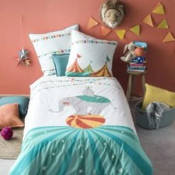 Blanc Cerise Linge De Lit Enfant Parure De Lit Imprimée En Coton 140x200 Cm Blanc -Linge de lit bébé Soldes parure de lit imprimee en coton 140x200 cm blanc 3