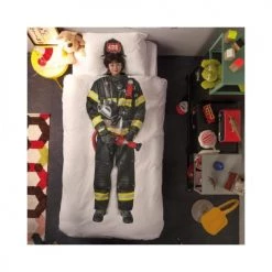 Snurk Linge De Lit Enfant Parure De Lit Pompier - 1 Personne 140x200 Cm Coton Blanc -Linge de lit bébé Soldes parure de lit pompier 1 personne 140x200 cm coton blanc 2