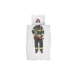 Snurk Linge De Lit Enfant Parure De Lit Pompier - 1 Personne 140x200 Cm Coton Blanc