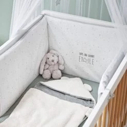 Maisons Du Monde Tours De Lit Bébé Tour De Lit Bébé En Coton Gris Et Blanc -Linge de lit bébé Soldes tour de lit bebe en coton gris et blanc 1000 7 24 181941 6